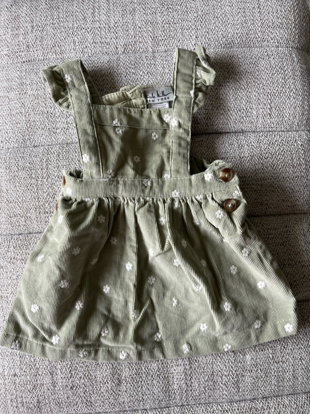 Nicole Miller Baby Sage Corduroy Dress 3-6M Embroidered Daisy Pinafore